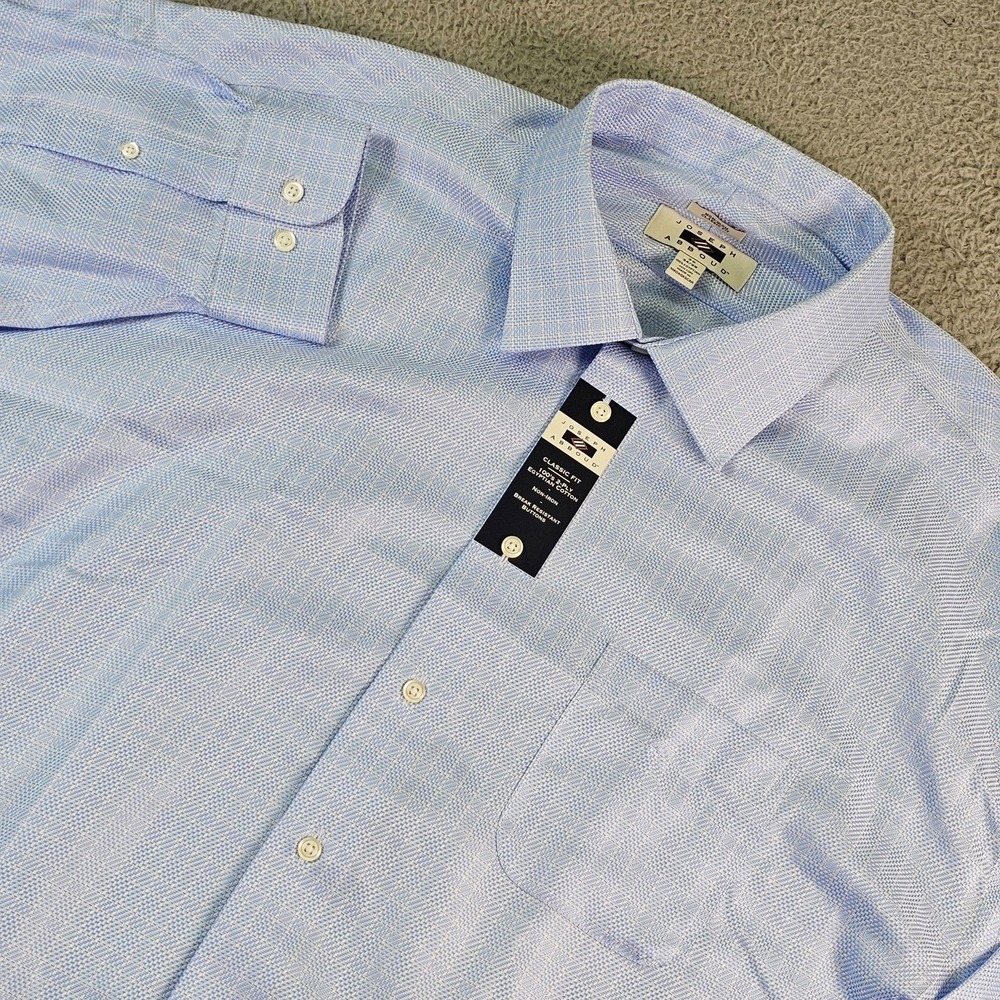Joseph Abboud Shirt Mens 20 34/35 Blue Check Classic Fit Non Iron Dress Cotton